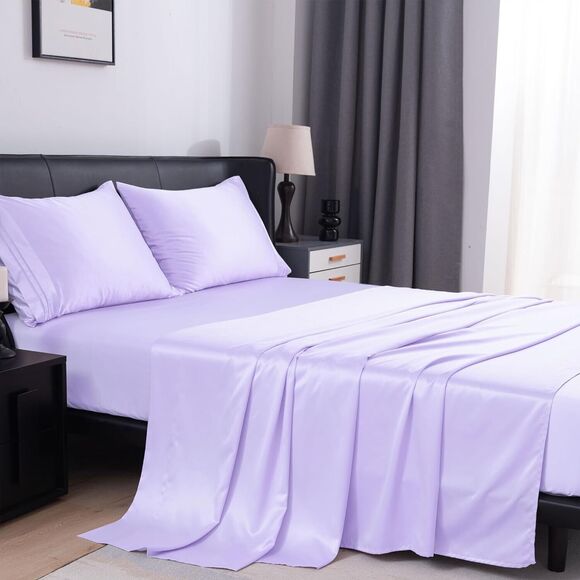 Miserro Other - 100% Luxury Satin Bed Sheets Set - 4pc Silk Like Cooling Queen Sheets 16" Deep
